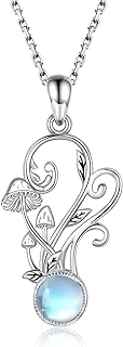 Cubic Zirconia Mushroom Pendant Necklace in 925 Sterling Silver with Rolo Chain - Moonstone Magic Mushroom Jewelry Collection for Women