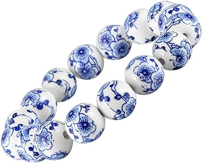 Women Porcelain Beads Bracelet Vintage Style Blue And White Porcelain Ceramics Wrist Bracelet