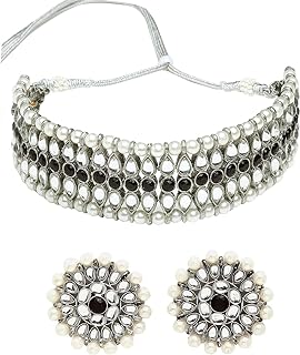 Handcrafted Oxidised Silver Kundan And Pearl Studded Choker Necklace Set