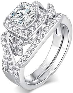 Infinity Wedding Rings Set for Women 925 Sterling Silver Cubic Zirconia Round Cut Halo CZ Eternity Engagement Bridal Set Gifts for Her