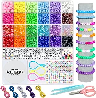YMSDZHL 1000PCS Jewelry Making Kit for Kids and Adults: Bright, Vibrant Pony Bead Bracelets in Plastic, Acrylic and Crystal - Includes Letter Beads for Personalized Creations