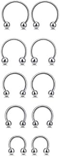 10-Piece Set of 16G Stainless Steel Horseshoe Hoop Circular Barbells for Cartilage, Helix, Septum, Nose, and Lip Piercings in Multiple Sizes (6mm - 14mm)