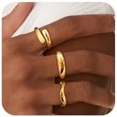 Dainty 3pc Stackable Chunky Rings Non Tarnish-Fashion Trendy 14K Gold Plated Stacking Ring Sets -Statement Eternity Rings for Women and Girls-Cute Jewelry Gift for Women Size 5-10