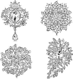 Geyoga 4 Pcs Women's Rhinestone Brooches Set Flower Crystal Brooches Pins Vintage Wedding Brooches for Banquet Wedding Graduation Daily Jewelry Supplies