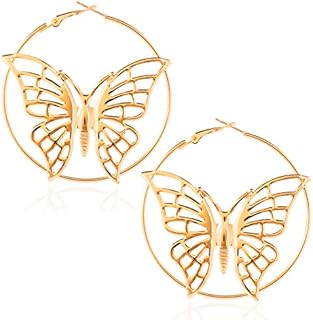 Gold Butterfly Hoop Earrings for Women ，Butterfly Large Hoop Earrings, Gift Butterfly Party or Daily Wear