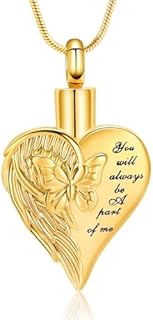 Hearbeingt Women's Butterfly Heart Ashes Locket Necklace with Lobster Clasp & Snake Chain - Stainless Steel Memorial Pendant