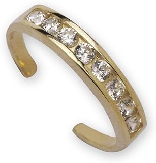 JewelryWeb - Solid 10K Gold Adjustable Channel-Set Cubic Zirconia Toe Ring -3mm x15mm – Toe Rings for Women Gold – Beach Jewelry – Non Tarnish Toe Ring – Foot Jewelry