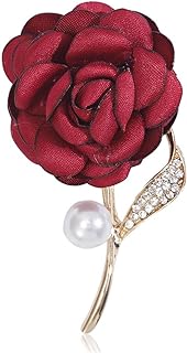 Red Rose Brooch Pin Elegant Rose Flower Rhinestone Brooch Pin Pearl Fabric Floral Flower Brooch Pin for Valentine's Day Gift