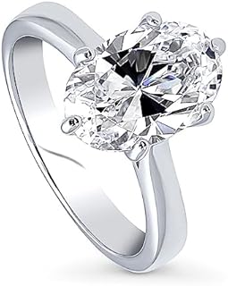Sterling Silver 3-Carat Oval Cubic Zirconia Solitaire Engagement Ring for Women, BERRICLE Rhodium Plated Size 4-10