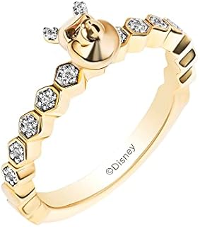 Jewelili Disney Jewels Winnie The Poo 14K Yellow Gold over Sterling Silver Honeycomb Stackable Ring with 1/12 CTTW Diamonds