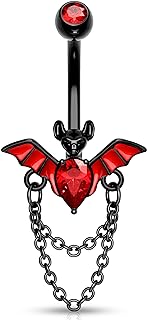 Melighting Bat Belly Button Rings 14G Halloween Belly Rings Stainless Steel 316L Clear Red CZ Black Belly Piercing Jewelry for Women Girls