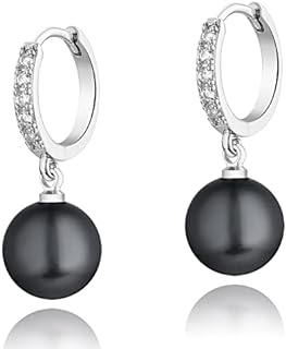 CERSLIMO Pearl Drop Earrings for Women Girls | S925 Sterling Silver Post Simulated Shell Pearl Hoop Dangle Earrings, Hypoallergenic Cubic Zirconia Huggies Earrings Bridesmaid Jewelry