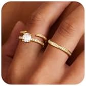 Gold Rings for Women, 14K Gold Plated Engagement Rings for Women 3PCs Cubic Zirconia Promise Rings Dainty Wedding Band Ring Set Fashion Jewelry for Women Size 5-10