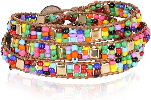 Boho Layered Leather Handmade Bracelet, Natural Stone Beaded 5 Wrap Bracelets for Women Blue Turquoise Beads Bohemian Bracelet Jewelry