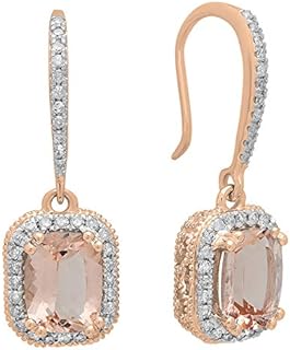 Dazzlingrock Collection 8X6 mm Each Cushion Gemstone & Round White Diamond Halo style Dangling Drop Earrings, 10K Rose Gold