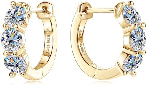 Sterling Silver Platinum-Plated Moissanite Hoop Earrings with Snap Back for Men and Women - 1.2cttw D Color Lab Grown Diamond - Perfect Bridal or Birthday Gift