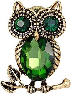 Gyn&Joy Golden Tone Emerald Green Colored Crystal stone Owl Bird Brooch Pin
