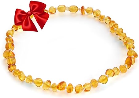 Baltic Amber Necklace for Babies with Resin Cable Chain, Elegant, Handcrafted 12.5 IN Natural Baltic Sea Gemstones - Classic Lithuanian Craftsmanship & Unique Design