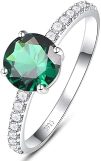 Green Sapphire Sterling Silver Engagement Ring for Women, Round-Cut and Cubic Zirconia Solitaire, Size 5-9