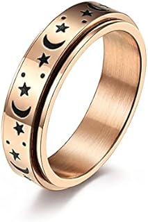 Stainless Steel Spinner Ring for Women Men Fidget Bands Anxiety Rings Relieving Stress Moon Star Engagement Wedding Promise Band Rings…
