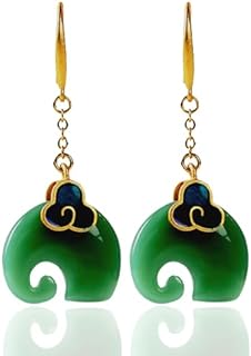 Jade Earrings for Women Emeralds Jade Dangle Drop Earrings 14K Gold Plated S925 Sterling Silver Hook Cute Green Elephant Earrings Jade Jewelry Gift for Teen Girls