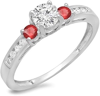 14K Gold Three-Stone Engagement Ring with Round Cut Ruby and White Diamonds for Women, Dazzlingrock Collection Design