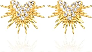 Fettero Women's Yellow Gold-Plated Brass Spike Stud Earrings with Cubic Zirconia Stud Design, Push Back Finding
