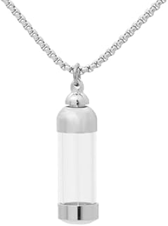 Glass Locket Necklace with Box Chain and Lobster-Claw Clasp for Men and Women, Stainless Steel Memorial Urn Ashes Keepsake, Elegant Design