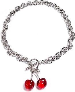 Punk Sweet Cherry Pendant Stainless Steel Necklace Ot Buckle Gothic Street Harajuku Adjustable Link Chain Lovely Choker Collar Jewelry for Women Men