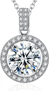 Moissanite Pendant Necklace for Women,1ct-3ct Halo Round 925 Sterling Silver with 18K White Gold Plated, Include Jewelry Box,with Certificate
