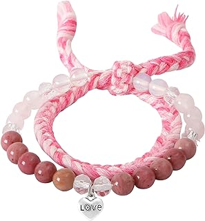 Kunyeah Inspirational Gifts Bracelets Adjustable Braid Bracelet Natural Crystals Stone Bracelet Boho Handmade Bracelet for Women Girls Kids Couple