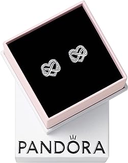 PANDORA Sparkling Infinity Heart Stud Earrings - Sterling Silver Stud Earrings with Cubic Zirconia for Women - Mother's Day Gift - With Gift Box