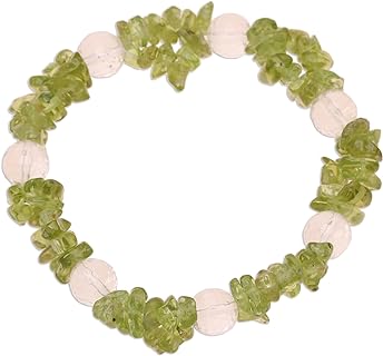 NOVICA Handmade Peridot Quartz Beaded Stretch Bracelet from India Strand Gemstone Birthstone [6.25 in Inner Circ. x 0.4 in W] 'Meadow Charm'