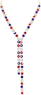 Independent Day Necklace Red White Blue Crystal Necklace Long Y Necklace for Women Girls 4th of July Necklace Patriotic Parade Favors Decorations Crystal Jewelry Collection