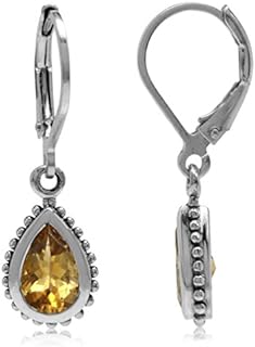 Silvershake Birthstone Gemstone 925 Sterling Silver Teardrop Dangle Leverback Earrings Jewelry for Women Business Attire