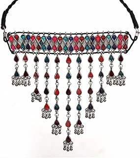 Indian Antique Silver Oxidized Fashion Bollywood Ethnic Mirror Boho Gypsy Banjara Tribal Statement Choker Thread Necklace Jewelry