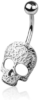 Pierced Owl 14GA 316L Stainless Steel Textured Skull Belly Button Ring