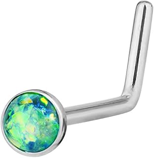 Green L-Shaped Opal Nose Stud in Surgical Steel, Gold and Rose Gold Plating for Sophisticated Style and Comfort