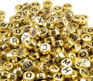 Zsail Gold Letter Beads for Jewelry Crafting in Acrylic Material, Featuring Round Design with Black Script