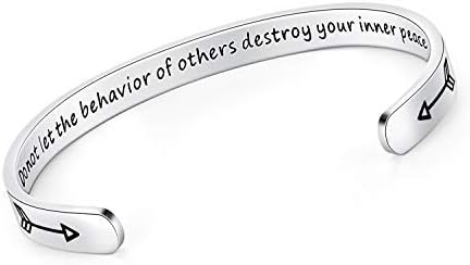 Inspirational Cuff Bracelet Bangle Keep Going Motivational Mantra Quote Stainless Steel Engraved Best Friend Sister Gift for Women Teen Girls with Hidden Message