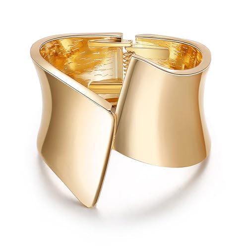 Gold Cuff Bangle Bracelets For Women 18K Gold Bangle Bracelets Open Wide Chunky Gold Bracelet Irregular Minimalist Bangle for Girl