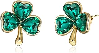 Charming Push Back Green Shamrock Stud Earrings for Women and Girls- Crystal Embellished Base Metal Design for Stunning Holiday Attire