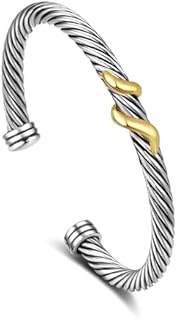 Cuff Bracelet for Women Twisted Two Tone Bangle, Cable Wire Bracelet Knot Stainless Steel Silver Cuff Vintage Bracelets Jewelry (Link C)