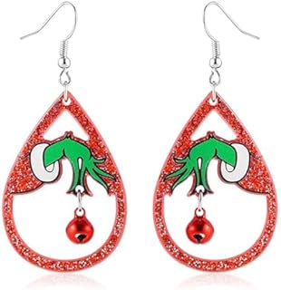 French Wire Grinch Engagement Ring Christmas Jingle Bell Dangle Earrings for Women, Girls, & Teens - No Gemstone Stainless Steel Festive Jewelry