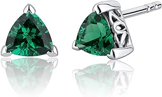 Chic 925 Sterling Silver Simulated Emerald Green Stud Earrings with Push Back for Women, Trillion Shape Solitaire Scroll Gallery Design
