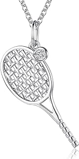 Saida Tennis Racket Necklace for Women - 925 Sterling Silver Tennis Ball Racquet Sport Themed Pendant Jewelry Gift for Tennis Players Lovers Coach, grey