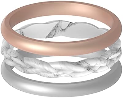 ThunderFit Women Silicone Wedding Bands - Stackable Rings Pack (Set of 3) - Breathable Unique Designs