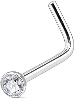 FIFTH CUE Solid Grade 23 Titanium Press Fit Cubic Zirconia 2mm Micro Ball Top L bend Stud Nose Ring