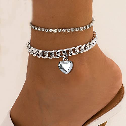 Diamond Anklets for Women Tennis Ankle Bracelets for Women Silver Anklets for Women Waterproof Rhinestone Anklet Crystal Ankle Bracelet Gold Anklets for Women Summer Beach Foot Jewelry