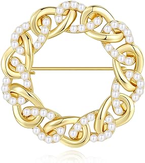 Women's Pearl Brooch, Round Crystal White Simulated Pearl Wreath, Crystal Brooches Rhinestones Brooch For Women Pearl Diamond Brooch Pins for Dress Sweater Scarf, Wedding Party Decoration Birthday